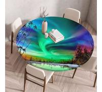FANSU Round Table Cloth with Elastic Edged, Outdoor Table Cloth Wipe Clean Circle Fitted Tablecloth for Kitchen Dining Room Picnic Party Tabletop 60 to 200cm (Aurora print,180cm)