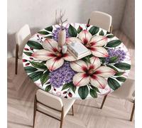FANSU Round Table Cloth with Elastic Edged, Outdoor Table Cloth Wipe Clean Circle Fitted Tablecloth for Kitchen Dining Room Picnic Party Tabletop 60 to 200cm (Elegant flowers A,140cm)