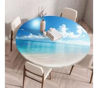 FANSU Round Table Cloth with Elastic Edged, Outdoor Table Cloth Wipe Clean Circle Fitted Tablecloth for Kitchen Dining Room Picnic Party Tabletop 60 to 200cm (Cloud print,90cm)