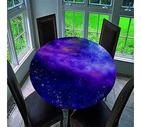 FANSU Round Table Cloths, 3D Earth Printed Waterproof Washable Oil-Proof Tablecloth Outdoor Elastic Edge Table Cover for Kitchen Party Garden Dinning Decoration (Purple starry sky,Diameter 130cm)