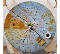 FANSU Round Table Cover with Elastic, 60-140cm Circle Table Cloth Fitted Stretch Fitted Tablecloth Non-Slip Round Table Protector Washable for Dining Outdoor Garden (Vintage Wood 5,110cm)