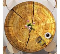 FANSU Round Table Cover with Elastic, 60-140cm Circle Table Cloth Fitted Stretch Fitted Tablecloth Non-Slip Round Table Protector Washable for Dining Outdoor Garden (Vintage Wood 6,100cm)