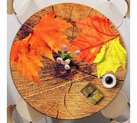 FANSU Round Table Cover with Elastic, 60-140cm Circle Table Cloth Fitted Stretch Fitted Tablecloth Non-Slip Round Table Protector Washable for Dining Outdoor Garden (Vintage Wood 3,80cm)