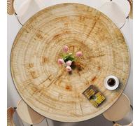 FANSU Round Table Cover with Elastic, 60-140cm Circle Table Cloth Fitted Stretch Fitted Tablecloth Non-Slip Round Table Protector Washable for Dining Outdoor Garden (Vintage Wood 4,80cm)