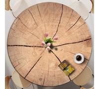 FANSU Round Table Cover with Elastic, 60-140cm Circle Table Cloth Fitted Stretch Fitted Tablecloth Non-Slip Round Table Protector Washable for Dining Outdoor Garden (Vintage Wood 2,140cm)