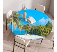 FANSU Round Table Protector Circle Tablecloth Elastic Edged Fitted Tablecloths Wipeable Stain Resistant Circular Table Cover for Dinning Room Kitchen Picnic Party (Island Beach 4,Diameter 80cm)