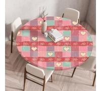 FANSU Round Table Protector Circle Tablecloth Elastic Edged Fitted Tablecloths Wipeable Stain Resistant Circular Table Cover for Dinning Room Kitchen Picnic Party (Pink plaid,Diameter 130cm)