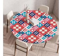 FANSU Round Table Protector Circle Tablecloth Elastic Edged Fitted Tablecloths Wipeable Stain Resistant Circular Table Cover for Dinning Room Kitchen Picnic Party (Red and blue,Diameter 140cm)