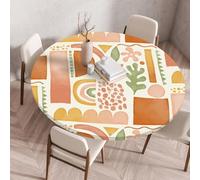 FANSU Round Table Protector Circle Tablecloth Elastic Edged Fitted Tablecloths Wipeable Stain Resistant Circular Table Cover for Dinning Room Kitchen Picnic Party (Brown Nordic,Diameter 150cm)