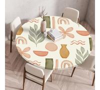 FANSU Round Table Protector Circle Tablecloth Elastic Edged Fitted Tablecloths Wipeable Stain Resistant Circular Table Cover for Dinning Room Kitchen Picnic Party (Nordic leaves,Diameter 100cm)