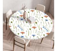 FANSU Round Table Protector Circle Tablecloth Elastic Edged Fitted Tablecloths Wipeable Stain Resistant Circular Table Cover for Dinning Room Kitchen Picnic Party (Small florals 9,Diameter 90cm)