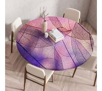FANSU Round Table Protector Circle Tablecloth Elastic Edged Fitted Tablecloths Wipeable Stain Resistant Circular Table Cover for Dinning Room Kitchen Picnic Party (leaf veins 8,Diameter 100cm)