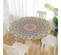 FANSU Round Tablecloth 120cm, Washable Round Table Cover Mandala Wipe Clean Waterproof Table Protector for Kitchen Dining Room, Great for Diameter of Circle Table 100-110