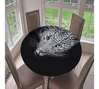 FANSU Round Tablecloth Waterproof Circular Tablecloths Fitted Elastic Edged Stain Resistant Polyester 3D Leopard Print Table Cover for Dining Room Kitchen Party (dark grey,Diameter 120cm)
