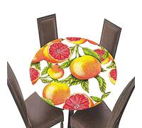 FANSU Round Tablecloth Waterproof Wipe Clean, 3D Printed Polyester Stain Resistant Circular Tablecloths with Elastic Edged, Table Cover for Dinning Kitchen Picnic Party (Grapefruit,Diameter 130cm)