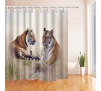 FANSU Shower Curtain Mould Proof Resistant Bathroom Curtains Waterproof with 12 Hooks, Animals 3D Printing Washable Polyester Cartoon Creative Home Accessories Decor (180x180cm,Tiger)