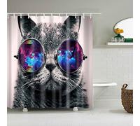 FANSU Shower Curtains Mould Proof Resistant Waterproof 3D Printed Bath Curtain for Bathroom with 12 Hooks Polyester Fabric Cartoon Creative Home Decor (Grey cat,180x200cm)