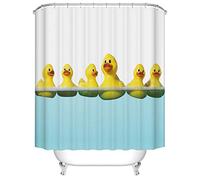 FANSU Shower Curtains Mould Proof Resistant Waterproof 3D Printed Bath Curtain for Bathroom with 12 Hooks Polyester Fabric Cartoon Creative Home Decor (Yellow duck,180x180cm)