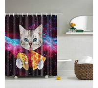 FANSU Shower Curtains Mould Proof Resistant Waterproof 3D Printed Bath Curtain for Bathroom with 12 Hooks Polyester Fabric Cartoon Creative Home Decor (Pizza cat,180x200cm)