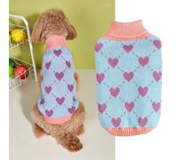 FANSU Small Dog Jumper Soft Turtleneck Knitted Puppy Sweater Heart Checkered Thicken Dog Pullover Vest Coat for Small Medium Large Dogs and Cats, Warm Pet Christmas Winter Outfit (Blue,S)