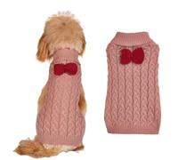 FANSU Small Dog Jumper, Solid Colours Soft Turtleneck Puppy Sweater with Bow Warm Winter Knit Dog Pullover Vest Coat for Small Medium Large Dogs and Cats (M,Cinnamon Pink)