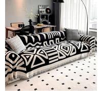 FANSU Sofa Cover 1/2/3/4 Seater, Boho Chenille Sofa Slipcover Sofa Covers Reversible Sectional Couch Cover with Tassel for L Shaped Sectional Sofa, Furniture Protector for All-Season A Black 180x230cm