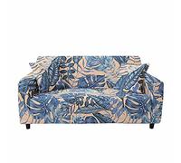 FANSU Sofa Cover Slipcover Stretch Furniture Cover 3D Tropical Rainforest Printed Universal Settee Couch Cover Home Decor, Non Slip Soft Removable Washable Pet Protector (Blue plant,4 seater)