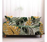 Fansu Sofa Cover Universal Slipcover Stretch Couch Covers,3D Tropical Leaf Print Non Slip Settee Loveseat Sofa Covers Soft Removable Washable Furniture Sofa Protector (Palm leaf,3 Seater/190~230cm)