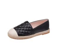 FANSU Solid Color Plaid Espadrilles Women, Comfortable and Portable Women's Espadrille Shoes, Slip-on Flat Espadrilles, Ladies Canvas Shoes No Laces UK 3.5-6.5 Size Black