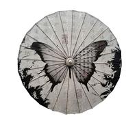 FANSU Stick Tote Umbrella, Chinese Oil Paper Umbrella Wooden Handle Classical Papers Parasol Painting Decorative Wedding Party Photography Dancing Props (Black Butterfly 5,84cm)