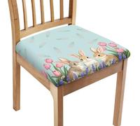 FANSU Stretch Chair Seat Covers for Dining Room, Easter Eggs Chairs Seat Covers Set of 1 2 4 6 Chair Seat Slipcovers Elastic Non Slip Protector Cover Removable Washable (Cute Rabbit,6 Pieces)