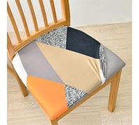 FANSU Stretch Dining Chair Seat Covers Set of 1/2/4/6, Print Elastic Chair Seat Covers with Ties Removable Chair Slipcovers Seat Protector for Dining Room Office (Orange geometry,4pc)