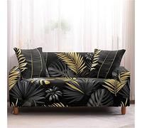 FANSU Stretch Sofa Cover Tropical Plants Palm Leaf Printed Slipcover, Universal Settee Loveseat Couch Cover Home Decor, Soft Removable Washable Pet Furniture Protector (Black Gold,2 seater)