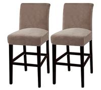 FANSU Stretch Velvet Bar Stool Covers with Backrest, Bar Stool Chair Slipcovers Washable Dining Room Chair Covers for Kitchen Breakfast Counter Short Back Pub Chairs (Light Brown,Set of 2)