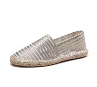 FANSU Stripe Espadrilles Women, Comfortable and Portable Women's Espadrille Shoes, Slip-on Flat Espadrilles, Ladies Canvas Shoes No Laces UK 3.5-6.5 Size Gold