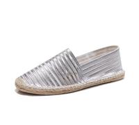 FANSU Stripe Espadrilles Women, Comfortable and Portable Women's Espadrille Shoes, Slip-on Flat Espadrilles, Ladies Canvas Shoes No Laces UK 3.5-6.5 Size Silver