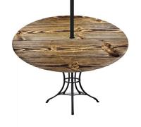 FANSU Table Cloth Round with Parasol Hole, Outdoor Garden Waterproof Tablecloth with Umbrella Hole and Zipper for Family Gatherings, BBQ, Party (Vintage Wood 8,L)