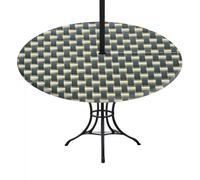 FANSU Table Cloth Round with Parasol Hole, Outdoor Garden Waterproof Tablecloth with Umbrella Hole and Zipper for Family Gatherings, BBQ, Party (Straw weaving 3,L)