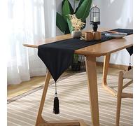 Fansu Table Runner Solid Color, Cotton Linen Handmade with Tassel Luxury European Modern Home Tablecover Decorative Classic Table Mat Dining Room Party Holiday Decoration (33×180cm,Black)