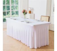 FANSU Tablecloth Skirt, Spandex Tablecloth Fitted Table Cloth Elasticated Table Cover Rectangle Stretch Table Cover Tablecloths for Party Wedding Banquet Birthday (White B,6FT/183x76cm)