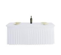 FANSU Tablecloth Skirt, Spandex Tablecloth Fitted Table Cloth Elasticated Table Cover Rectangle Stretch Table Cover Tablecloths for Party Wedding Banquet Birthday (White A,6FT/183x75cm)