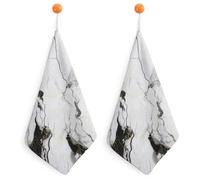 FANSU Tea Towels for Kitchen 2 Pack, 3D Marble Stone Grain Kitchen Towels Microfiber Hand Towels 30x30cm Dishcloths with Hanging Loop Absorbent Dish Towels Quick Dry Bar Towels (Black White)