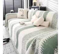 FANSU Throw for Sofa Large 1/2/3/4 Seater, Patchwork Stripe Soft Throw Blanket Sofa Versatile Blanket Throw Blanket for Chair Settees Couch Sofa Bed 4 Seat(180x380cm,Green)