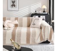 FANSU Throw for Sofa Large 1/2/3/4 Seater, Patchwork Stripe Soft Throw Blanket Sofa Versatile Blanket Throw Blanket for Chair Settees Couch Sofa Bed 4 Seat Plus(180x420cm,Coffee)