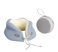 FANSU Travel Neck Pillows for Adults Memory Foam,Supportive Neck Pillow for Plane Car Train, Drawstring Lock Soft U Shaped Neckpillow Removable Washable, with Storage Box (Blue,26x26x13cm)