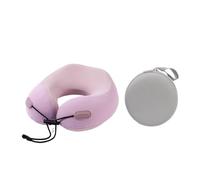 FANSU Travel Neck Pillows for Adults Memory Foam,Supportive Neck Pillow for Plane Car Train, Drawstring Lock Soft U Shaped Neckpillow Removable Washable, with Storage Box (Light Purple,27x28x10cm)