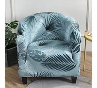 FANSU Tub Chair Cover for Armchairs, Tropical Plants Printing Stretch Slipcover Spandex Dust Proof Sofa Cover Removable Washable Furniture Protector Covers for Club Tub Chairs (CadetBlue plant)