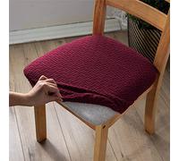 FANSU Velvet Seat Covers for Dining Chairs,Jacquard Stretch Dining Chair Seat Covers Set of 1 2 4 6, Elastic Chair Seat Slipcovers with Ties for Dining Room, Kitchen, Office (Wine Red,4 Pieces)