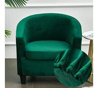 FANSU Velvet Tub Chair Cover for Armchairs, Elegant Solid Color Thicken Stretch Slipcover Dust Proof 2-Pieces Sofa Cover Washable Furniture Protector Covers for Club Tub Chairs (dark green)