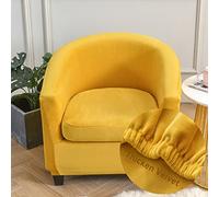 FANSU Velvet Tub Chair Cover for Armchairs, Elegant Solid Color Thicken Stretch Slipcover Dust Proof 2-Pieces Sofa Cover Washable Furniture Protector Covers for Club Tub Chairs (Yellow)